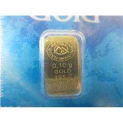 2 x .999 Fine solid gold bars - 0.10 g each