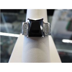 New men's emerald cut onyx & topaz silver ring