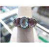 Image 1 : Silver ring set with 5 oval amethysts & blue topaz