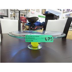 Green glass centerpiece bowl with lime pedestal