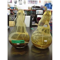 Pair of art glass vases - Clear Golden with accents