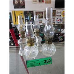 4 Vintage pressed glass mini oil lamps
