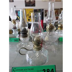 3 Vintage clear glass mini oil lamps