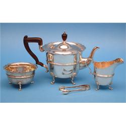 A George V 3 piece silver teaset, of circular form with scroll feet, Sheffield 1922, (gross 31oz....