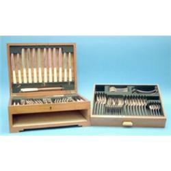 A George VI 64 piece canteen of silver flatware, old english pattern, for 8, ; including ivorine...