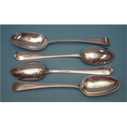 A pair of George III silver tablespoons, feathered old english pattern, 1777 and a similar later...