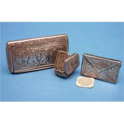 A George IV silver vinaigrette, an 'envelope' stamp case and a snuff box £80-120...