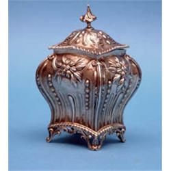A late Victorian silver tea caddy, of rectangular bombe form, 6ins, makers Hamilton & Inches, Edi...