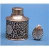 Image 1 : An Edwardian silver tea caddy, of cylinder form with floral decoration, 4ins; and an Edwardian ca...