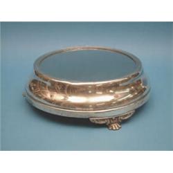 A Walker & Hall plated plateau, of circular form with lion's paw feet, 16ins £50-70...