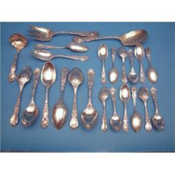 A 23-piece Sterling dessert service, floral scroll pattern, comprising 20 assorted spoons and 3 s...