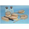 Image 1 : A Asprey & Co. 9-piece dressing table set, with engine-turned silver mounts with parcel gilt flor...