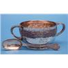 Image 1 : A George V hammered silver porringer, with celtic border and matching spoon £120-150...
