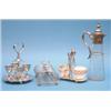 Image 1 : A plated egg cruet, a sugar and cream set and a claret jug £120-180...