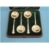 Image 1 : A Victorian set of 4 silver gilt serving spoons, with engraved bowls and fluted handles, makers F...