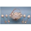 Image 1 : A plated pedestal cake basket, and 4 gravy spoons £80-100...