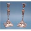 Image 1 : A pair of old Sheffield plate candlesticks, of Adam design decoration with classical motifs, on s...