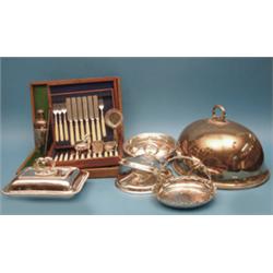 A group of assorted plated wares, including a meat dish, cover and an entree dish £50-70...
