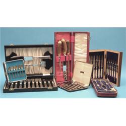 A group of associated flatware, including a set of mother-of-pearl handled dessert knives and for...