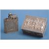 Image 1 : A Dutch white metal cigarette box, decorated with cavaliers, 4.75ins; and a matching table lighte...