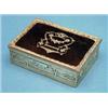 Image 1 : An Edwardian silver trinket box, with tortoiseshell pique lid and ribbon border 3.25ins £150-200...