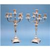 Image 1 : A pair of plated 5 light candelabra with reeded branches and stepped square stems, 19ins. £350-40...