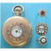 Image 1 : A gold plated half hunter pocket watch with subsidiary seconds dial together with 3 paste rings £...