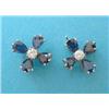 Image 1 : A pair of white gold sapphire and diamond flowerhead earrings, each set 4 pear shaped sapphires a...