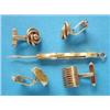 Image 1 : A pair of Asprey & Co 18ct gold cufflinks, a pair of 10k gold knot cufflinks and a toothpick £150...