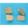 Image 1 : A pair of 18ct gold engine turned cufflinks, with chain connections, 10.1grms (cased) and a set o...