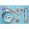 Image 1 : An 18k gold hinged bangle, 32grms, a 9ct gold cased engine turned ball point pen, a gold curblink...
