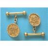 Image 1 : A pair of Eastern yellow metal cuff links, with Chinese character motifs and chain connections, 8...