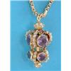 Image 1 : An ornate Italian gold lantern shaped amethyst/turquoise pendant on an 18ct gold box link chain £...