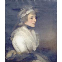 Attributed to John Hoppner (1758-1810) Oil on canvas. Portrait of a lady in a white dress.  30 x...