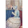 Image 1 : Enoch Fairhurst (b.1874) Watercolour "The New Bonnet" Young lady in church with onlooking admirer...