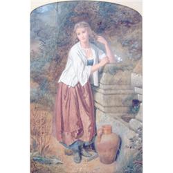 J. Deane Simmons (fl. 1882-1889) Watercolour and bodycolour. "At The Well" Signed.  30 x 21.5ins....