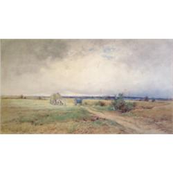 Henry John Sylvester Stannard (1870-1951) A pair of watercolours. Harvest scenes with haywain. Si...