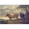 Image 1 : Abraham Bruiningh Van Worrell (1787-1823) Oil on wooden panel. Cattle and drover in a landscape....