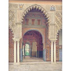 T. L. Hidalgo Oil on canvas. A Moorish archway in the Alhambra. Signed.  18 x 13.5 ins. Gilt gess...