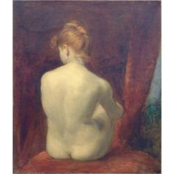 Attributed to Carolus Duran (1837-1917) Oil on canvas. Back view of the artists red haired model...