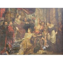 18th Century Dutch School Oil on wooden panel. The Judgement of Solomon.  36 x 48 ins.  £1,500-2,...