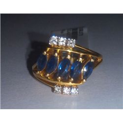 3.980g Ring Made in 14kt 3.802g Gold, 0.14 Ctw Diamond, 0.75 Ctw Sapphire