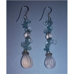 6.990g Earring of Rose Quartz and Semi-Precious Gemstone Sterling 925 Silver