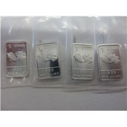 4 x .999 fine silver Koi fish bars