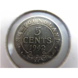 1942 Newfoundland silver King George 5-cent piece