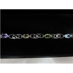 Ladies multi gemstone & diamond tennis bracelet