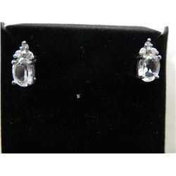 Pair of ladies white topaz & diamond stud earrings
