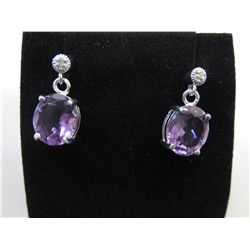 Pair of amethyst & diamond drop earrings