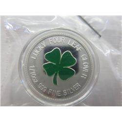 Colourized Lucky Four Leaf clover silver round