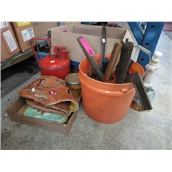 Vintage safety can, tools and other assorted items